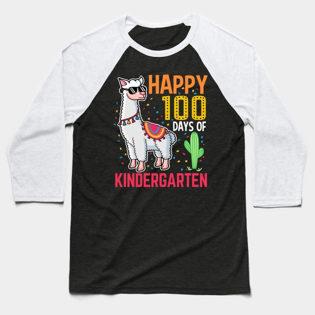 Llama Happy 100 Days Of Kindergarten Students Teacher Baseball T-Shirt by HCMGift